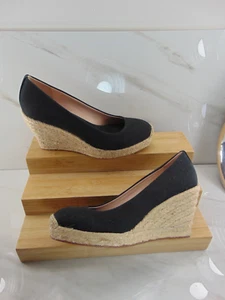 J. Crew (einmal getragen) Canvas Espadrille Keilabsatz in schwarz und beige Seil Größe 5 M - Bild 1 von 7