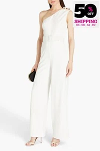RRP €845 BADGLEY MISCHKA Crepe Jumpsuit US2 UK6 IT38 XS Stretch One Shoulder - Picture 1 of 7