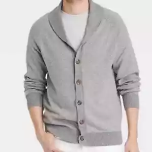 Goodfellow Herren M Kragen Preppy Knopf Strickjacke Pullover hellgrau Schal - Bild 1 von 9