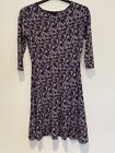 Size 10 Day Dress Fit and Flare Lilac/Purple/Burgundy Small Flowers Long Sleeve
