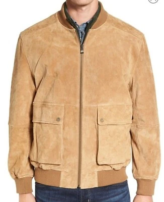 Mens Beige Suede Leather Bomber Jacket Moto Biker Café Racer Coat  - Image 1 of 4