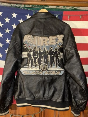 Chaqueta de cuero AVIREX Black Aces vintage universitaria años 90 2000 Y2K para hombre talla XL Foto 1 de 4