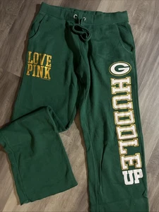 VTG Love PINK 💚💛 Lowrise Green Bay Packers HUDDLE UP Sweatpants XS - Picture 1 of 11