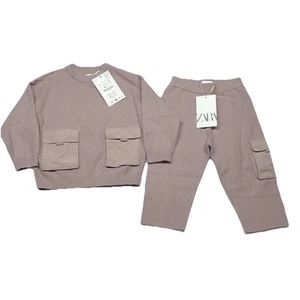 NEW Zara 18 mos Matching Knit Pullover + Pants Set Rose Viscose Cargo Pockets - Picture 1 of 6