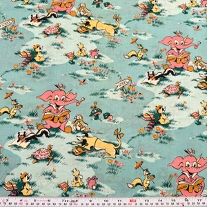 Vintage Darlene Zimmerman 30's Repro Chanteclair Teal Cotton Remnant 28" x 43" - Picture 1 of 2