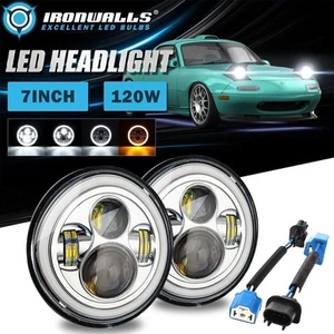 For 1990-97 Mazda Miata MX-5 Pair 7" Chrome LED Headlights Hi/Lo DRL Turn Signal - Picture 1 of 12