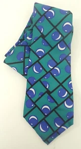 PERRY ELLIS PORTFOLIO Aqua Blue & Black Geometric Print Mens Silk Neck Tie - Picture 1 of 4