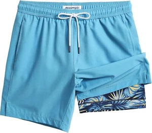 Mens Swim Trunks with Compression Liner 7 Inch Inseam Mens BathingSuit Quick Dry - Picture 1 of 194