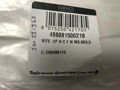 Hotpoint Part Number C00480115 or J00331368 SCREW Genuine CP H C F N W3 9X9 5 - image 1 of 4