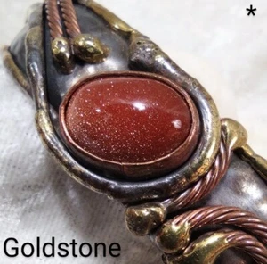 Bracelet - Handmade Brass Copper & Goldstone w/Adjustable Cuff - Picture 1 of 3