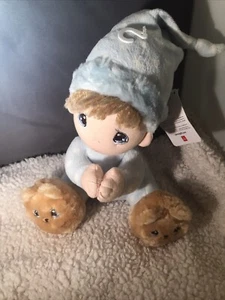 Precious Moments Bedtime Prayer Plush Doll Boy Polka Dot PJ's Blue Eyes Slippers - Picture 1 of 5