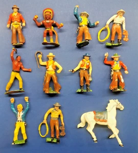 Konvolut Heimo Cowboys + Indianer + Pferd, Hartplastik, 1960er J., Wildwest - Bild 1 von 2