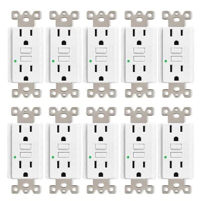 GFCI Outlet 15A Duplex Receptacle LED Ground Fault Circuit Interrupter White ×10 - Image 1 of 4