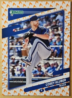 2021 Donruss Corey Kluber #63 On Fire SN 15/75 Texas Rangers Baseball Card MLB - Image 1 of 2