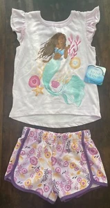 Disney The Little Mermaid Toddler Girls 2-Piece Shirt & Shorts Light Purple 4T - Picture 1 of 5