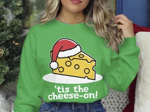 Christmas Sweatshirt Tis The Cheese-On Funny Xmas Sweater Christmas Jumper Day - Picture 1 of 8