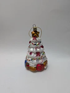 2 Blown Glass Ornaments White Christmas Tree 5" Set Vintage Original Box - Picture 1 of 3