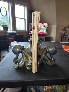 Pacific Giftware Silver Colored Resin Octopus Bookends Set 5" Tall - Picture 1 of 5