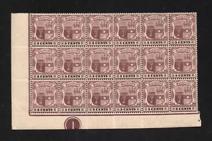 Mauritius 1900-05 5c Dull purple & black in Plate block of 18 SG 145 Mint. - Picture 1 of 2