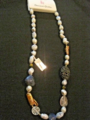 925 sterling IPEARL Multi-Stone & Pearl Strand Necklace ~ New - Image 1 of 4