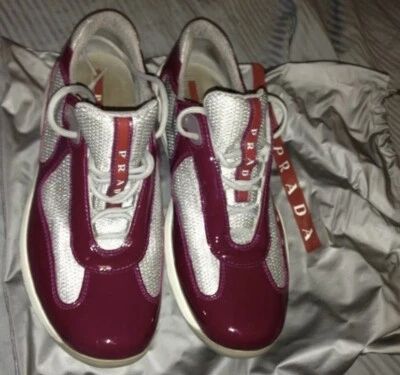 Tênis Feminino Prada America Cup Couro Patente Borgonha Edição Limitada - Imagem 1 de 2