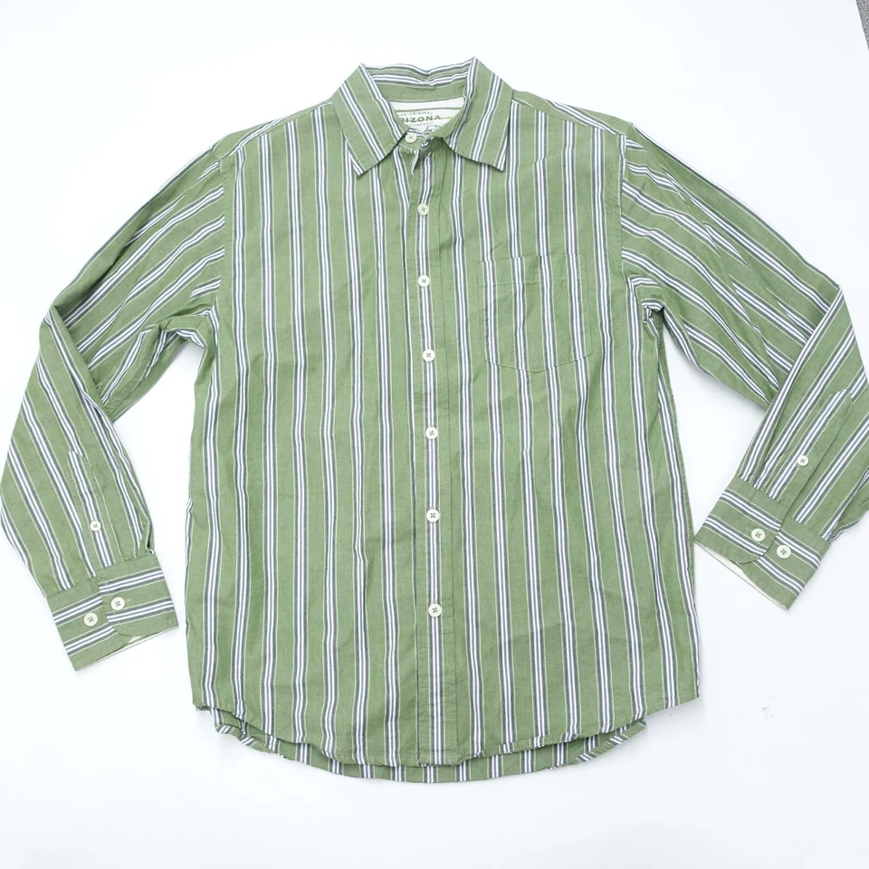 Arizona Shirt Boys Large Green Striped Cotton Classic Fit Long Sleeve Button-Up - Image 1 of 4
