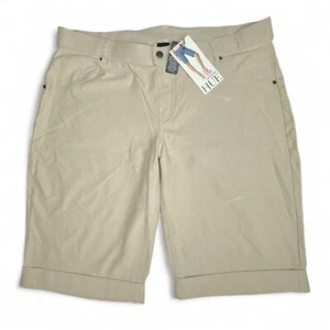 HUE Sandbar Beige Denim Boyfriend Bermuda Shorts Womens Size XL Back Pockets New - Picture 1 of 11