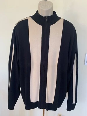 PERRY ELLIS Mens Knit Black Striped Full Zip Cardigan Sweater Jacket Top Sz XXL - Image 1 of 4