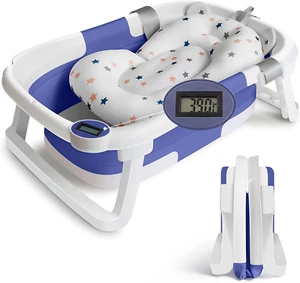 Baby Bath Tub Foldable Bathtub, Newborn Baby Plastic Bathtub Seat with Cushion P - Picture 1 of 7