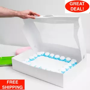50/Case Bakery Cake Boxes 19" x 14" x 4" White Cake Box Sturdy and Nice Boxes - Picture 1 of 12
