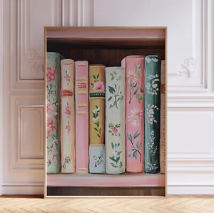 Pink and Green Library Reading Book Wall Art Print - Picture 1 of 6