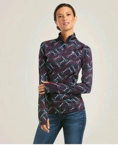 Ariat Tek Shirt Damen S 1/4 Zip Sunstopper 2.0 Lowell Baselayer Reitsport blau - Bild 1 von 12