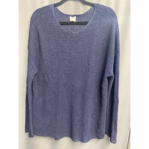NIC + ZOE maglione donna blu medio misto lino maglia pullover manica lunga B63 - Foto 1 di 5