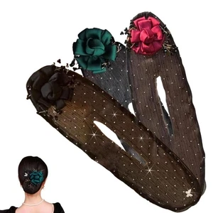 Hairpin Women's Net Yarn Bow Headband Flowers Bun Maker  Women - Picture 1 of 11