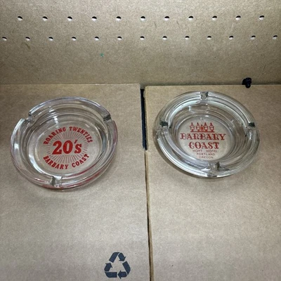 (2) Cenicero Barbary Coast Hoyt Hotel Portland Oregon Vintage Años 60 Redondo Transparente Foto 1 de 4