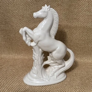 Horse Statue Rearing Stallion Ivory Glazed Ceramic Vintage Figure 10.5” Tall - Picture 1 of 11