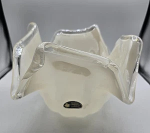  MURANO WEISS KRISTALL ITALIEN KUNST GLAS HERZSTÜCK SCHALE VASE COA AUFKLEBER  - Bild 1 von 20