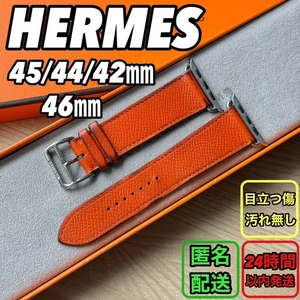 Bracelet Apple Watch Hermès Orange Epsom Cuir pour Série 10 46 mm Durable JAPON - Photo 1 sur 7