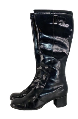 Botas de vinilo negras vintage años 80 tacón alto imitación vegano charol mod gogo Foto 1 de 4
