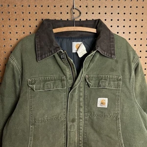 Vintage Carhartt Jacket Mens XL 46 Green MOS CQ184 Duck Canvas Work Distressed - Picture 1 of 14