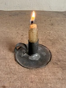 Antique Tinsmith Handmade Miniature Tin Candle Holder Chamberstick - Picture 1 of 9