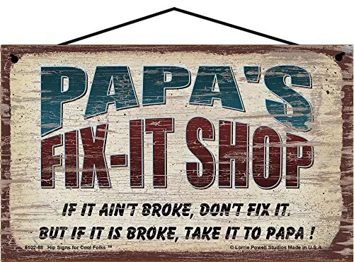 Papa's Fix-It Shop Sign Grandfather Grandpa Dad Father's Day Gift Vtg Style - Image 1 of 1