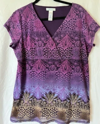 Top Liz Wear para mujer talla XL entrecruzado púrpura/negro cuello en V pulóver forrado (7 Foto 1 de 4