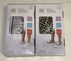 New Girl’s Shoe Size 4 Slip On Sneaker Style Memory Foam Canvas CUTE Lot Of 2 - Picture 1 of 10