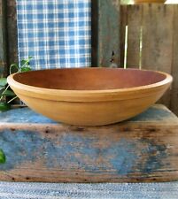 Small Antique Wood Dough Bowl w  Rim Mustard Milk Paint 14-3/4"