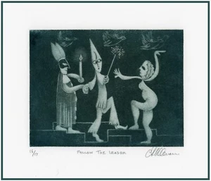 FOLLOW THE LEADER Modernist Expressionist Satirical ORIGINAL MEZZOTINT ETCHING - Picture 1 of 1