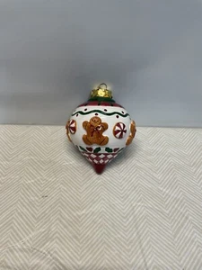 Hand Painted Gingerbread Christmas Ornament Ceramic Drop Artisan - Picture 1 of 3