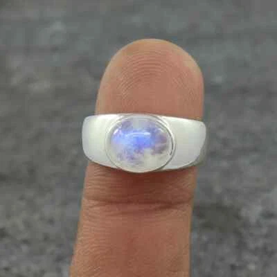 Anillo de plata de ley 925 con piedra lunar arco iris natural Foto 1 de 4