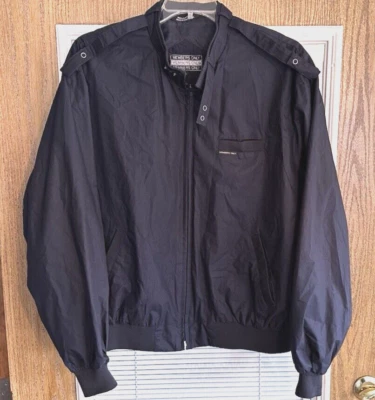 Antigo Jaqueta masculina Members Only Cafe Racer azul marinho poli/algodão zíper completo GG longa - Imagem 1 de 4