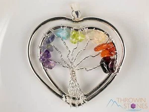 Colgante Árbol de la Vida, colgante de cristal CHAKRA, corazón, joyería envuelta en alambre, E1971 - Imagen 1 de 10